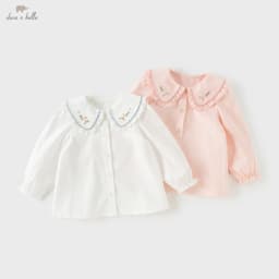Dave Bella Cotton Shirt for Girls Children Autumn Blouse Elegant Top Casual White Kids Clothes Baby Sweet Pink Lapel DB3262782