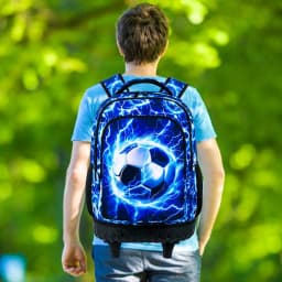 3Pcs Blue Lightning Soccer Wheeled Backpack Set Kids Trolley School Bag with Lunch Box