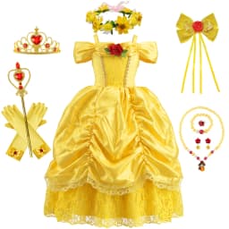 Belle Princess Dress For Girls Halloween Cosplay Costume Children Stage Performance Outfits Kids Yellow Lace Luxury Frocks