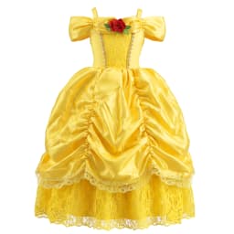Belle Princess Dress For Girls Halloween Cosplay Costume Children Stage Performance Outfits Kids Yellow Lace Luxury Frocks