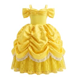 Belle Princess Dress For Girls Halloween Cosplay Costume Children Stage Performance Outfits Kids Yellow Lace Luxury Frocks
