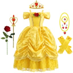Belle Princess Dress For Girls Halloween Cosplay Costume Children Stage Performance Outfits Kids Yellow Lace Luxury Frocks