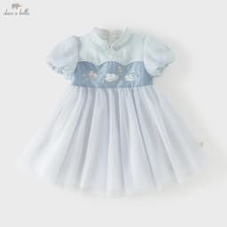 Dave Bella Children Dresses Cool Girls Mesh Summer Dress Fashion Casual Short Sleeves Elegant Comfort Party Charm Blue DB2261620