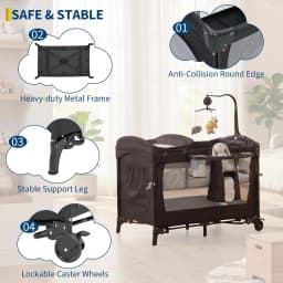 4-in-1 Baby Bassinet & Co-Sleeper with Changing Table & Playard, Khaki | Travel Cot | Inkl. Mattress, Storage Bag & Toy Hanger | For Newborns to Toddlers