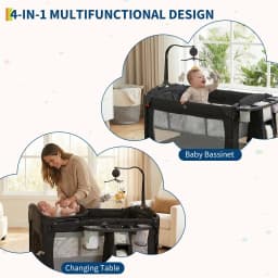 4-in-1 Baby Bassinet & Co-Sleeper with Changing Table & Playard, Khaki | Travel Cot | Inkl. Mattress, Storage Bag & Toy Hanger | For Newborns to Toddlers