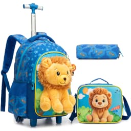3 in 1 Backpack with Wheels for Girls Rolling Letter Backpack Cute Carry on Backpack Kids Luggage with Lunch Box Pencil Case