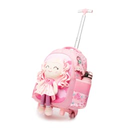 3 in 1 Backpack with Wheels for Girls Rolling Letter Backpack Cute Carry on Backpack Kids Luggage with Lunch Box Pencil Case