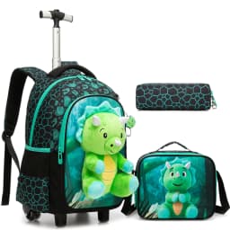 3 in 1 Backpack with Wheels for Girls Rolling Letter Backpack Cute Carry on Backpack Kids Luggage with Lunch Box Pencil Case