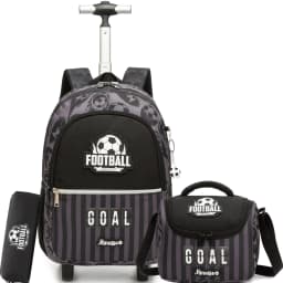 Girls 3D Plush Cat Rolling Backpack 3PCS Set - Trolley School Bag with Wheels, Insulated Lunch Bag and Pencil Pouch