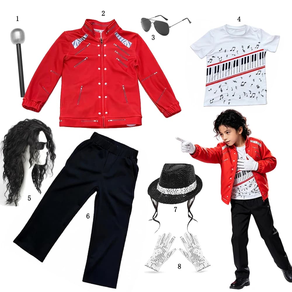 Kids Hip Hop Stage Performance Outfit Boys Retro Dance Costume Red Jacket Piano Print Shirt Pants Set Halloween Carnival Clothes
