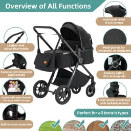 Portable Travel Carriage Baby Stroller 3-in-1, High Landscape View Aluminum Frame Pram, Lightweight Folding Pushchair for Newborn Outdoor Use