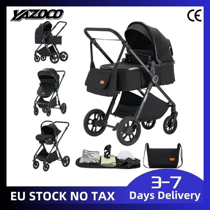 Portable Travel Carriage Baby Stroller 3-in-1, High Landscape View Aluminum Frame Pram, Lightweight Folding Pushchair for Newborn Outdoor Use