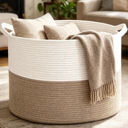 New Large Cotton Rope Basket, 83L Big Woven Storage, Blanket Organizers and Storage, Nursery Laundry Basket, Extra Large Toy Bin