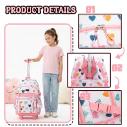 Rolling Backpacks for Kids Backpack for Girls with Lunch Bag Pencil Case 16.5" Kids Backpack with Wheels Roller Backpacks