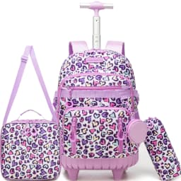 Rolling Backpacks for Kids Backpack for Girls with Lunch Bag Pencil Case 16.5" Kids Backpack with Wheels Roller Backpacks