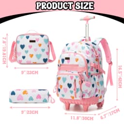 Rolling Backpacks for Kids Backpack for Girls with Lunch Bag Pencil Case 16.5" Kids Backpack with Wheels Roller Backpacks