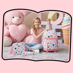 Rolling Backpacks for Kids Backpack for Girls with Lunch Bag Pencil Case 16.5" Kids Backpack with Wheels Roller Backpacks
