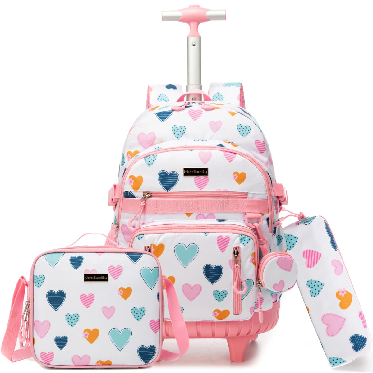 Rolling Backpacks for Kids Backpack for Girls with Lunch Bag Pencil Case 16.5" Kids Backpack with Wheels Roller Backpacks