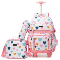 Rolling Backpacks for Kids Backpack for Girls with Lunch Bag Pencil Case 16.5" Kids Backpack with Wheels Roller Backpacks