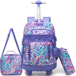 Rolling Backpacks for Kids Backpack for Girls with Lunch Bag Pencil Case 16.5" Kids Backpack with Wheels Roller Backpacks
