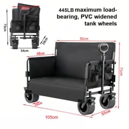 Foldable Camping Wagon Cart Heavy Duty 445LB Capacity All Terrain Wagon Collapsible Garden Cart Portable Outdoor Utility Cart Off-Road Tank Wheels Bench Sofa Wagon for Camping Fishing