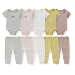 Cartoon Cute Unisex Baby 10-Piece Clothing Set Newborn Boy Girl Short Sleeve Bodysuits + Pants Four Seasons Infant Outfits