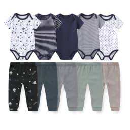 Cartoon Cute Unisex Baby 10-Piece Clothing Set Newborn Boy Girl Short Sleeve Bodysuits + Pants Four Seasons Infant Outfits