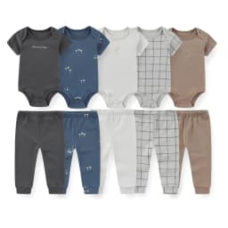 Cartoon Cute Unisex Baby 10-Piece Clothing Set Newborn Boy Girl Short Sleeve Bodysuits + Pants Four Seasons Infant Outfits