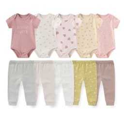 Cartoon Cute Unisex Baby 10-Piece Clothing Set Newborn Boy Girl Short Sleeve Bodysuits + Pants Four Seasons Infant Outfits