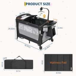 4-in-1 Multifunctional Baby Running Grille & Side bed Play Surface, Integrated Baby cradle, Changing table, Mattress, practical Storage s Bag & revolving game bow-proof playpen for Infants & toddlers