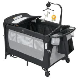 4-in-1 Multifunctional Baby Running Grille & Side bed Play Surface, Integrated Baby cradle, Changing table, Mattress, practical Storage s Bag & revolving game bow-proof playpen for Infants & toddlers