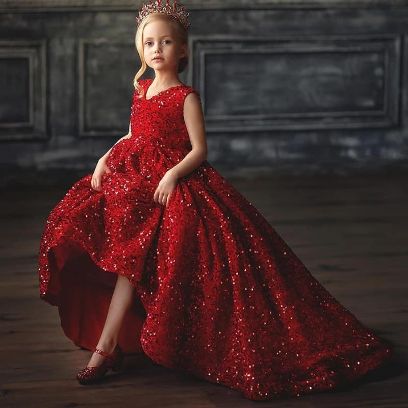 2026 Children Girls Formal Kids Princess Gown Kids Flower Girl Wedding Little Host Piano Performance New Year Host Evening Dress