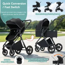 Collapsible Space‑Saving Raised View 3‑in‑1 Baby Buggy, Newborn Baby Carriage with Infant Safety Carrier, Breathable Warm‑Season Lightweight Aluminium Trolley