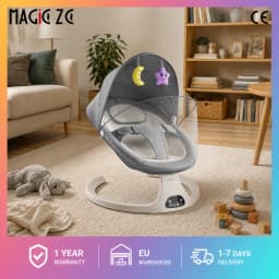 Automatic Baby Swing Chair Electric Infant Bouncer Cradle with Bluetooth Remote Control Sleeping Music 5-Speed Adjust Motion Intellingent Timer Blackout Canopy Removable Netting Bionic Spine Protector Lounge Recliner