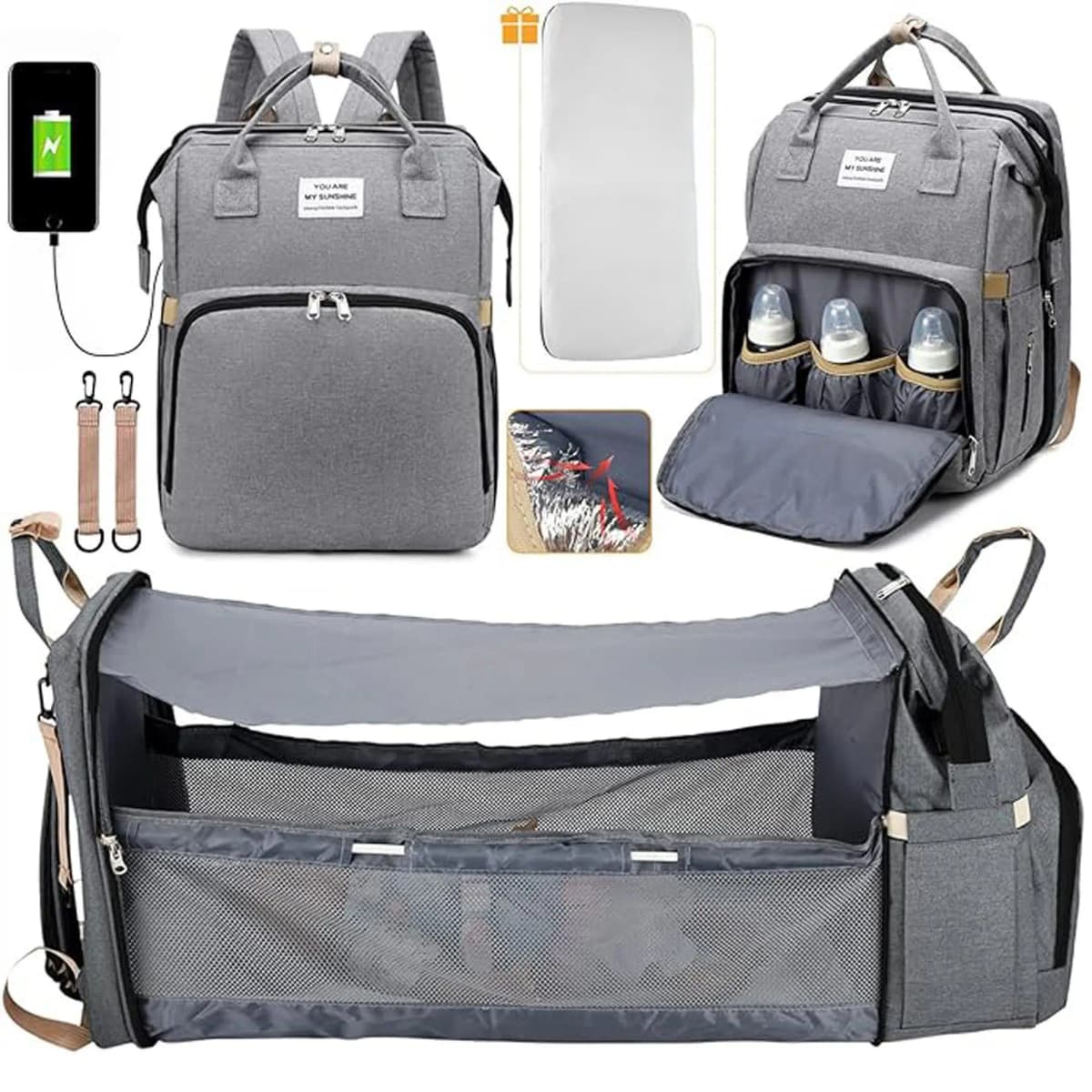 Wrap Backpack Baby Wrap Backpack Diaper Bag Multi-function Travel Backpack with Wrap Bays Multi-functional Water Repellent Stroller Straps Large Capacity Backpack for Travel