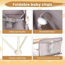 Foldable Portable Baby Booster Seat, Lightweight Travel Booster Chair for Babies 6 Months+, Toddler Feeding Seat with Removable Tray, Indoor Outdoor Dining Booster Chair