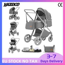 3 in 1 elevated view foldable baby stroller full travel set with infant safety carrier, sturdy rust-proof aluminum bracket structure, breathable cooling mesh seat pad, labor-saving one-step folding design, multi-position lie-flat toddler pram for family d