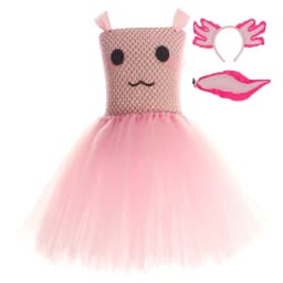 Cute Pink Axolotl Tulle Tutu Dress for Girls, Kids Cartoon Outfit for Stage Shows, Gorgeous Clothing for Halloween and Carnival