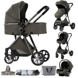 Light Baby Stroller 3-in-1 Baby Pram Can Sit and Recline With Car Seat Foldable Baby Pushchair Newborn Travel System for Air Travel and Long trip With Storage Basket Baby Buggy High landscape Baby Carriage
