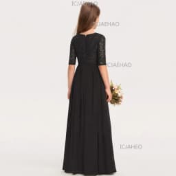 Kids Piano Long Stage Gown Guzheng Cello Performance Elegant Fashion Host Princess Dress Girls Summer Lace Short Sleeve Clothes