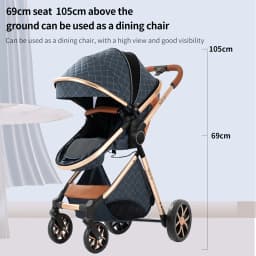 Luxury 3 in 1 Baby Stroller Set with 6 Free Gifts Mommy Bag Rain Cover Footrest Seat Cushion Portable Car Seat Reversible Sleeping Basket High Landscape Folding Newborn Infant Pushchair Shockproof Travel System Pram Set for 0-4 Years