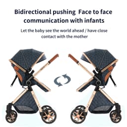 Luxury 3 in 1 Baby Stroller Set with 6 Free Gifts Mommy Bag Rain Cover Footrest Seat Cushion Portable Car Seat Reversible Sleeping Basket High Landscape Folding Newborn Infant Pushchair Shockproof Travel System Pram Set for 0-4 Years
