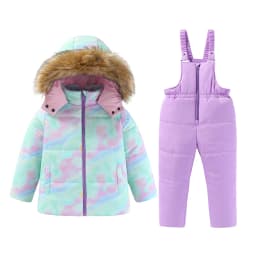 4-8T Kids Girls Ski Suits Hooded Snowboard Coats Children Winter Warm Pant Outdoor Sportwear Thick Cotton Snowboard Skiing Suit