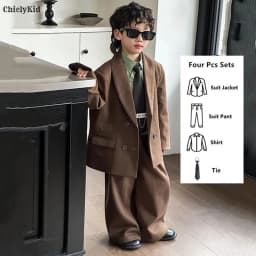 Boys Woollen Loose Blazer Jacket Pants Suits Kids Formal Dress Performance Casual Clothes Sets Child Toddler Party Leisure Suit