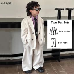 Boys Woollen Loose Blazer Jacket Pants Suits Kids Formal Dress Performance Casual Clothes Sets Child Toddler Party Leisure Suit