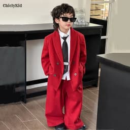 Boys Woollen Loose Blazer Jacket Pants Suits Kids Formal Dress Performance Casual Clothes Sets Child Toddler Party Leisure Suit