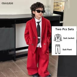 Boys Woollen Loose Blazer Jacket Pants Suits Kids Formal Dress Performance Casual Clothes Sets Child Toddler Party Leisure Suit
