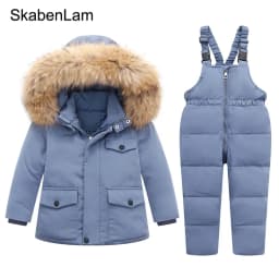 Winter Jackets for Kids Snowsuits Girl Duck Down Coat Boy Fur Collar Outerwear Children Suits insulated Overalls Baby Jumpsuits