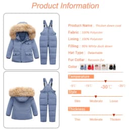 Winter Jackets for Kids Snowsuits Girl Duck Down Coat Boy Fur Collar Outerwear Children Suits insulated Overalls Baby Jumpsuits