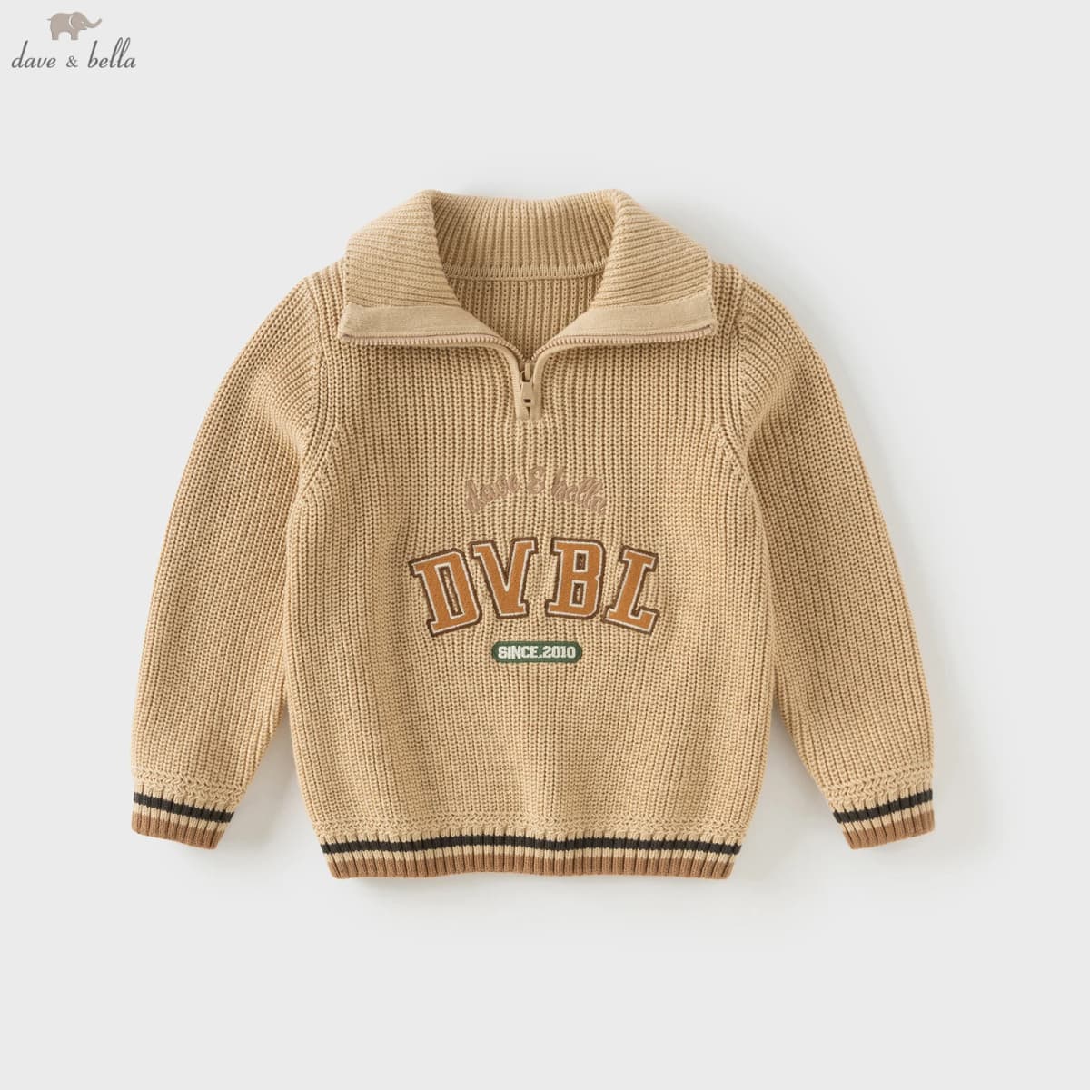 Dave Bella Autumn Spring Pullover Sweater for Boys Knitted Sweater Children Polo Outerwear Coat Kids Clothes DB4253758